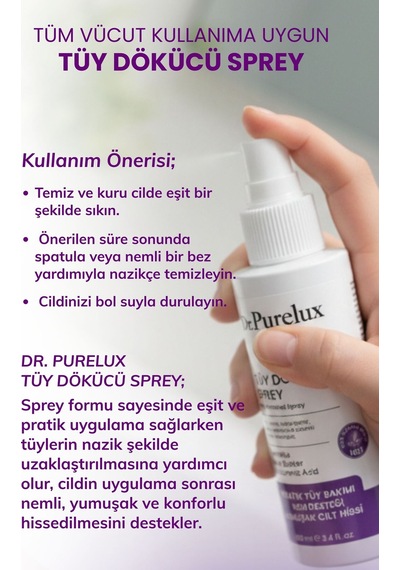Hassas Ciltlere Uygun Tüy Dökücü Sprey Pürüzsüz Ve Yumuşak Cilt Hissi Tüm Vücut Kullanıma Uygun