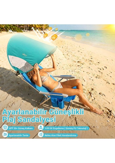 Wejoy Wavora B10 Plus Upf50+ Gölgelikli 4 Kademeli Katlanır Plaj Sandalyesi Blue Mavi