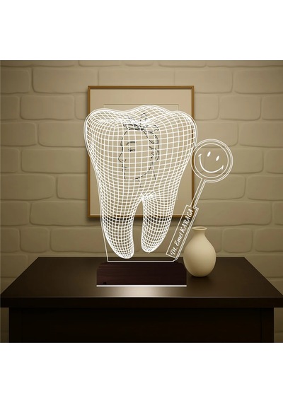 Luvivia Smile Diş Hekimi Diş Doktoru Hediye Kişiye Özel 3d Lamba - Masa Gece Lambası V2 Şeffaf