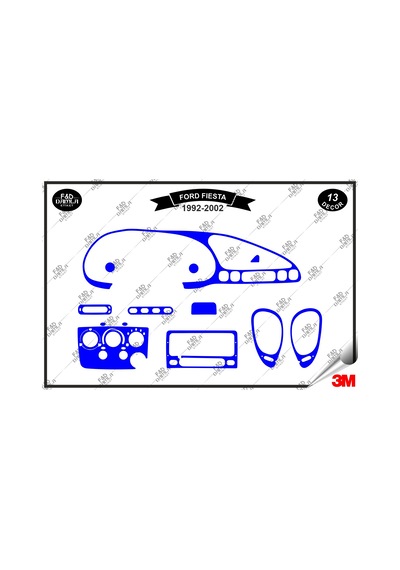 Ford Fiesta 1992-2002 Torpido Konsol Trim Göğüs Maun Kaplama Set 13 Parça Mavi