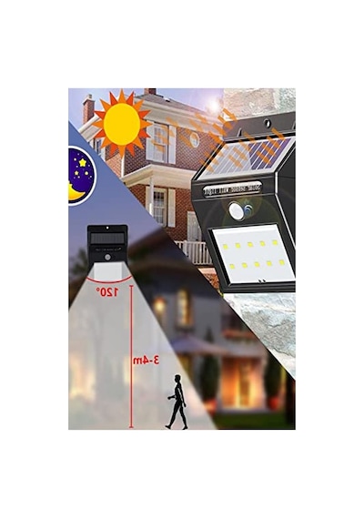 Hareket Sensörlü Güneş Enerjili Su Geçirmez Duvar Lambası, 20 Led İle Aydınlatma Sağlar 10 Parça Siyah
