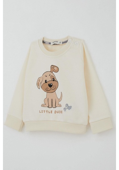 Breeze Erkek Bebek Eşofman Takımı Sevimli Köpekçik Baskılı 6 Ay-2 Yaş, Krem Krem