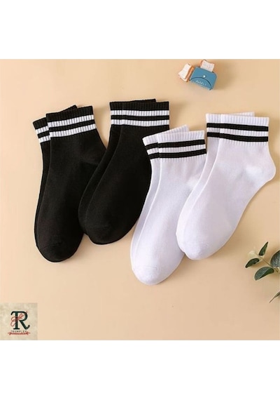 Trampler Unisex 6'lı Kısa Çemberli Kolej Patik Siyah Beyaz Çorap Siyah Beyaz