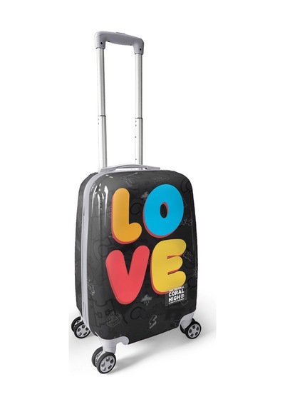 Coral High Renkli Love Desenli Kabin Boy Valiz 50cm 16558 Siyah