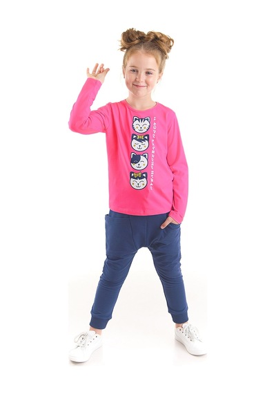 Denokids Japan Cats Kız Çocuk T-shirt Pantolon Takım