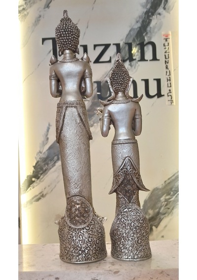 İkili Buda Heykeli Biblo Dekoratif Obje
