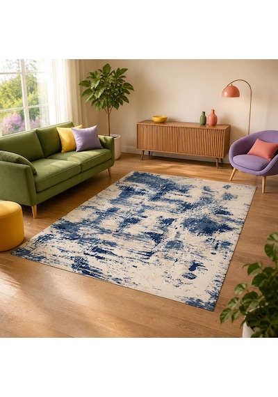 Kartela Halı Nivo Halı Kaymaz Taban Makinede Yıkanabilir Halı Lacivert - 200 X 300 Cm