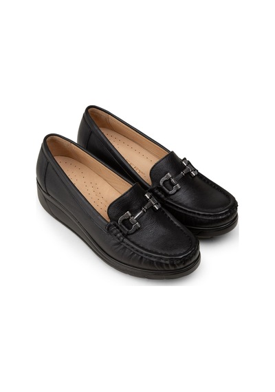 Deery Kadın Hakiki Deri Siyah Dolgu Topuk Loafer - N1742zsyhc01