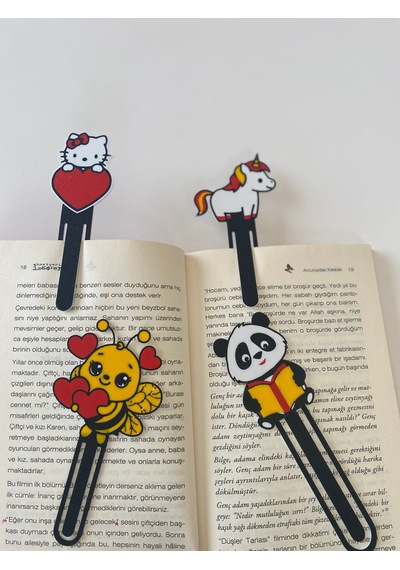 4'lü Kitap Ayracı Seti Panda Arı Unicorn Hello Kity Figürlü Klips Ayraç