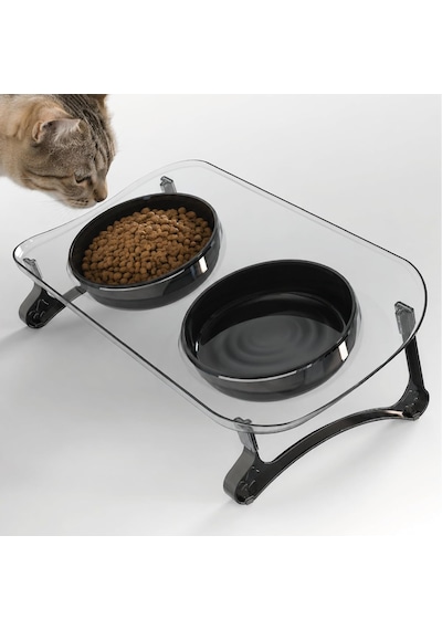 Mama Kabı, Mama Ve Su Kabı, Kedi Mama Kabı, Kedi Mama Ve Su Kabı, Köpek Mama Kabı, Kedi Mama Kapları, Köpek Mama Ve Su Kabı, 15 Eğimli Yüksek Çift Kaseli Transparan+siyah