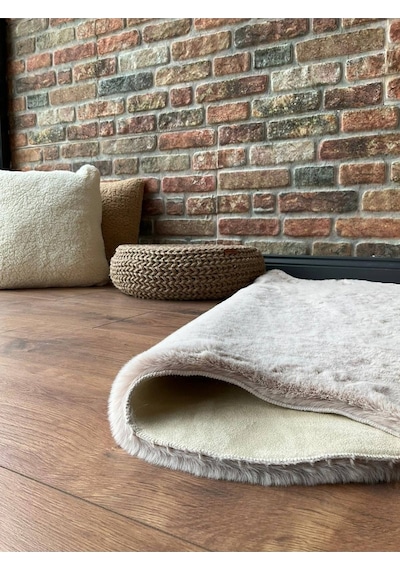 Saraz Halı Tavşan Tüyü Post Peluş Ultra Yumuşak Post Puffy Kum Beji