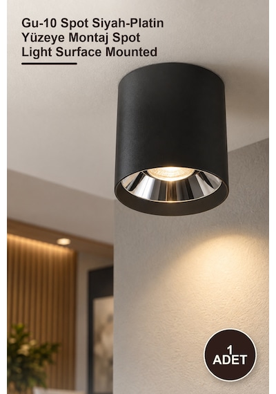 1 Adet Ct-5421sp Foça Sıva Üstü Armatür Gu-10 Spot Siyah-platin Yüzeye Montaj Spot Light Surface Mounted