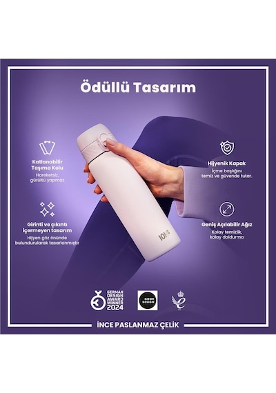 Ion8 - Paslanmaz Çelik İnce Suluk - Lila - 600 Ml - Sızdırmaz Mor