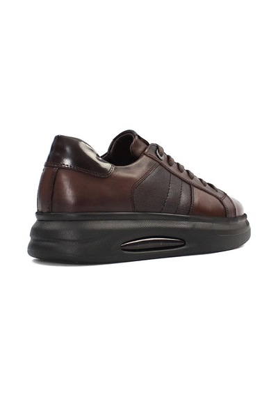 Erkek Kahverengi Bağcıklı Kalın Tabanlı Deri Sneaker Lacivert