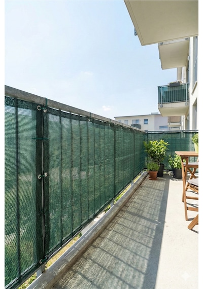 Tüm Ölçülerle Montaja Hazır Koyu Yeşil Gölgelik - Çit Filesi - Şerit Kolonlu Ve Kuşgözlü Balkon Tülü Yeşil