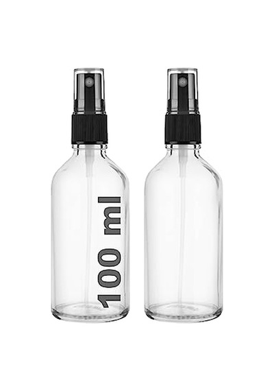 100 Ml Kapaklı Siyah Sprey Şeffaf 100 Cc Fısfıs Kolonya Dezenfektan Şeffaf Cam Şişe 2 Adet Şeffaf Şişe Siyah Sprey, 100 Ml