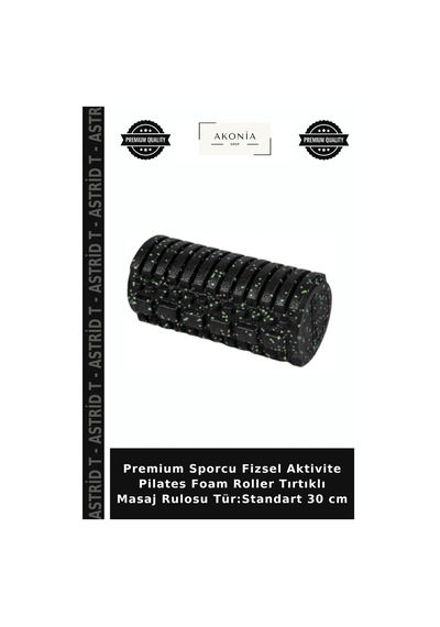 Premium Sporcu Fizsel Aktivite Pilates Foam Roller Tırtıklı Masaj Rulosu Tür:standart 30 Cm Siyah - Yeşil