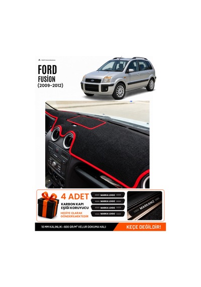 Ford Fusion 2009-2012 Uyumlu Torpido Örtüsü, Torpido Kılıfı - Siyah Kırmızı
