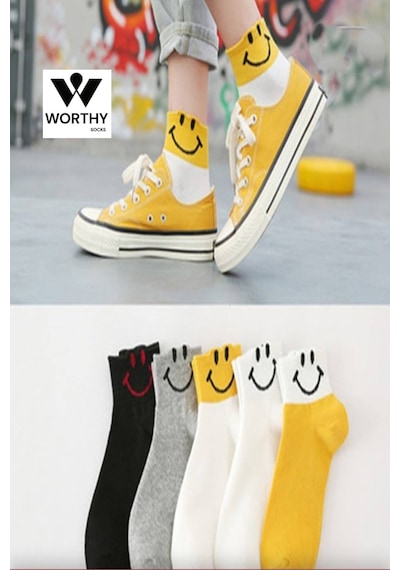 Worthy Socks 5'li Kadın Çok Renkli Pamuklu Kolej Tenis Çorap