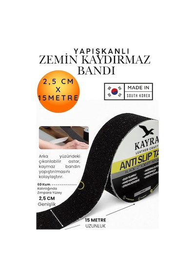 2,5 Cm X 15 Metre Yapışkanlı Zemin Kaydırmaz Bant - 60 Kum Siyah Zımpara Merdiven Havuz Rampa Güvenlik Bandı Su Geçirmez Kaygan Zemin Çözümü Kendinden Yapışkanlı Basamak Koruyucusu Kaydırmazlık Bandı