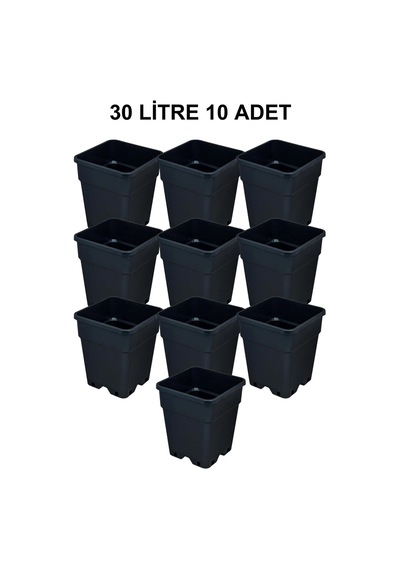 Grow Wizard Plastik Kare Saksı 30 Litre 10 Adet Siyah