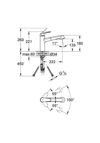 Grohe Eviye Bataryası Spiralli 2 Fonksiyonlu Eurodisc Krom - 32257002