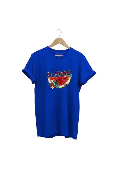 Summer Yazlık Karpuz Tasarım Baskılı %100 Pamuk Regular Fit T-shirt Mavi