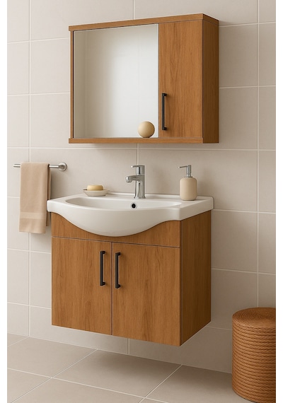 DMZ Home Concept Lacrime 65 Cm Ahşap Renkli Mdf, Oval Seramik Lavabolu, Alt Ve Üst Dolap DMZ Home Concept Lacrime 65 Cm Ahşap Renkli Mdf, Oval Seramik Lavabolu, Alt Ve Üst Dolap