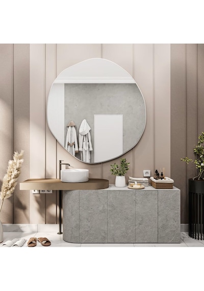 Asimetrik Ayna, Dekoratif Ayna, Duvar Aynası 70 X 70 Beyaz