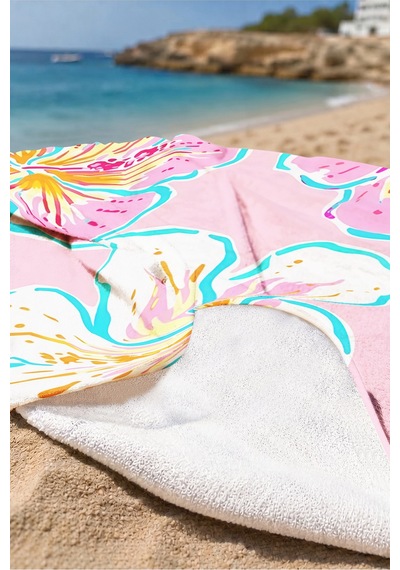 Çiçekli Tropikal Pembe Plaj Havlusu-hibiskus Bohem Yazlık Havuz Deniz Hızlı Kuruyan Mikrofiber Havlu Donuk Esinti