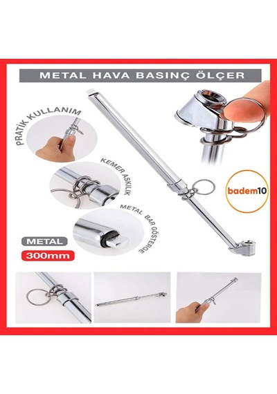 Badem10 Omega Araba Araç Tekerlek Bisiklet Metal Çubuklu Lastik Havası Ölçme Jakı Hava Basınç Ölçer Çubuklu E