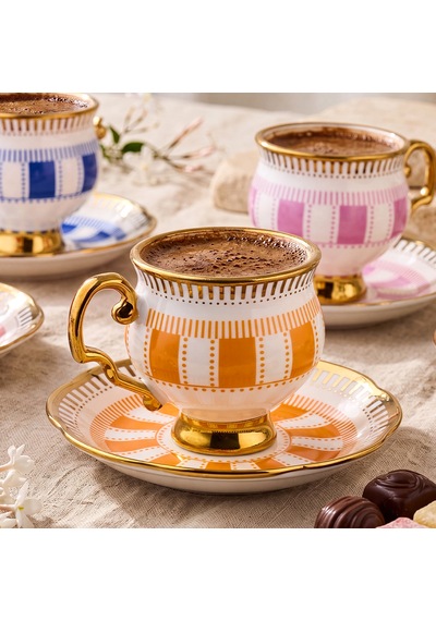 Aryıldız Riva 12 Parça 6 Kişilik Kahve Fincan Takımı 90 Ml Çok Renkli