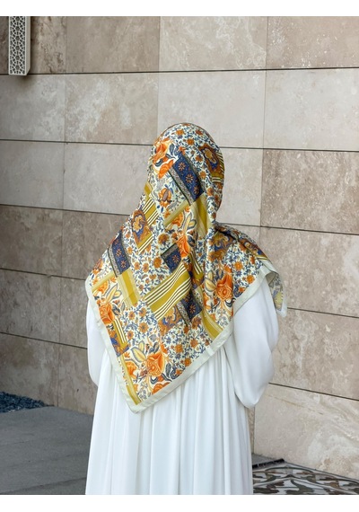 Qalortex Scarf Pamuklu Piraye Desen Eşarp - Tereyağ Sarısı