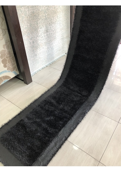 Saray Halı Simli Deri 80X300 Siyah Derili Simli Yolluk 3 Metre !