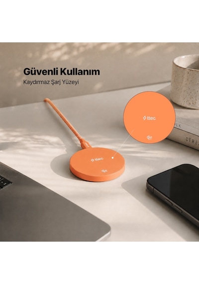 Ttec Aircharger Pro 2 Bliss Qi2.2/magsafe Özellikli 25w Apple Uyumlu, iPhone Uyumlu /android Stantlı Kablosuz Hızlı Şarj Aleti Turuncu
