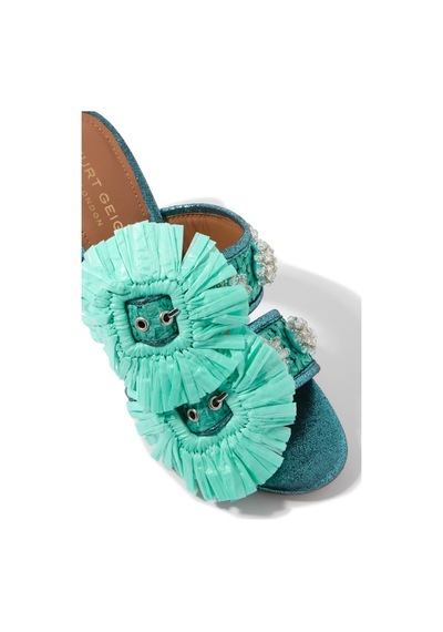 Kurt Geiger Raffia Buckle Lüks Tasarım Topuklu Sandalet Mavi