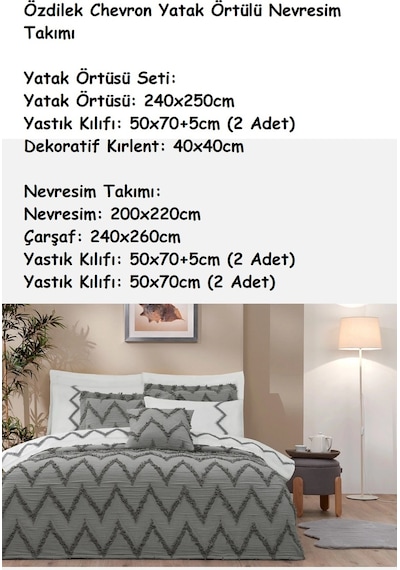 Özdilek -chevron Gri- Çift Kişilik Yatak Örtülü Nevresim Takımı