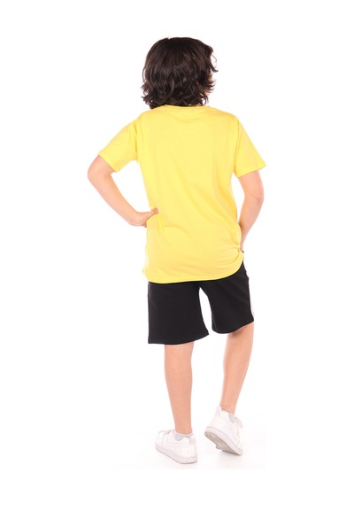 Toontoy Kids Toontoy Erkek Çocuk Önü Yazı Baskılı Şortlu Takım Koyu Sarı