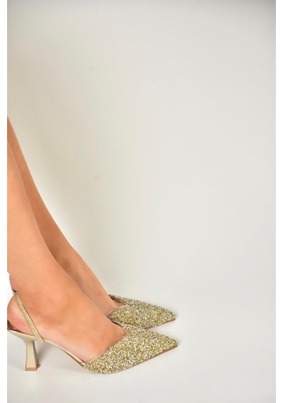 Fox Shoes U614567114 Altın Sim Kalın Topuklu Abiye Ayakkabı Altın