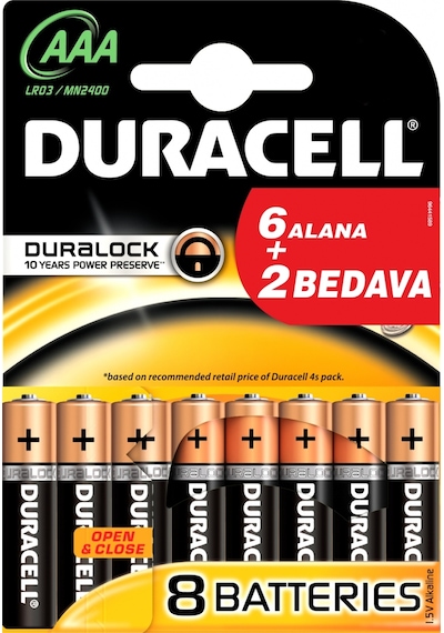 Duracell LR03 Alkalin AAA 8 Adet İnce Kalem Pil