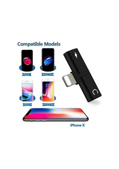 Apple Uyumlu iPhone 7 8 X Şarj ve Kulaklık Birleştirici - Siyah