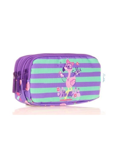 Kaukko Kids 3 Bölmeli Kalem Çantası Paterned Flamingo Lila L8148