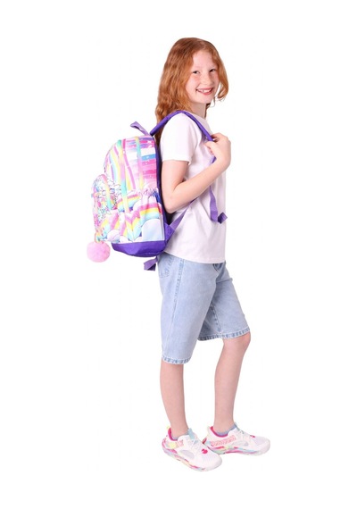 Kaukko Dört Bölmeli Kız Çocuk - Pembe Mor - Unicorn Baskılı - İlkokul Okul Sırt Çantası - L5249 Pembe - Mor