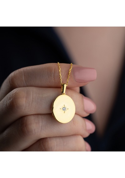 Vaoov 925 Ayar Gümüş Fotoğraflık Oval Kapaklı Açılır Kapanır Kolye Gold