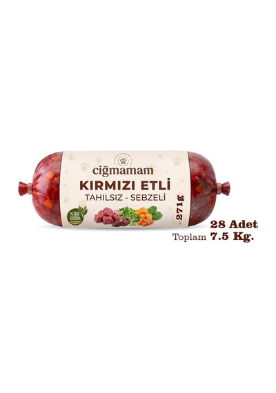 Kırmızı Etli Tahılsız Sebzeli Barf Köpek Maması 7.5 Kg - 271 G X 28