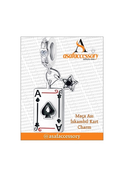 Maça Ası İskambil Kart Charm Asafaccessory Gümüş