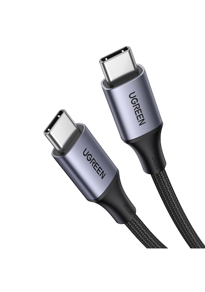 Ugreen 15311 USB-C 240 W Örgülü Hızlı Şarj Kablosu Siyah 1 M