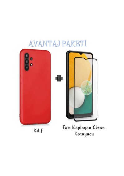 Samsung Galaxy Uyumlu A13 4g Esnek Soft Tasarım Dayanıklı Kılıf Ve Tam Kaplayan Ekran Koruyucu Col177328-kırmızı