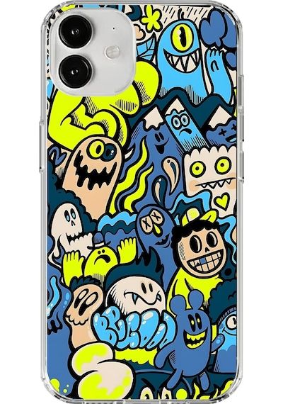 Apple Uyumlu iPhone 12 Mini Şeffaf Kılıf Graffiti 11 Tasarımlı