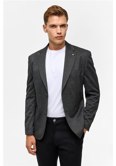 Süvari Siyah Slim Desenli Mono Yaka 6 Drop Ceket Siyah